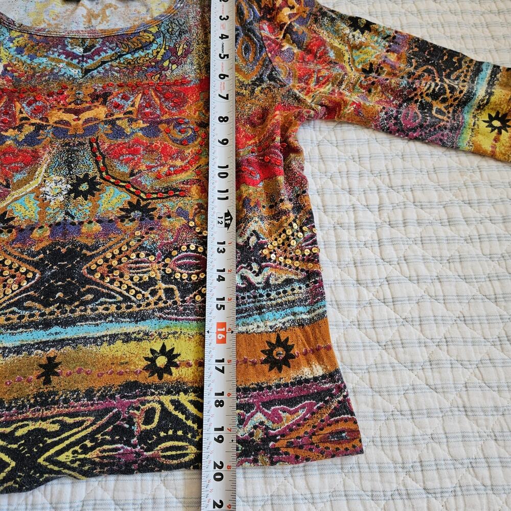 Y2k Graphic 3/4 Sleeve Top Vintage 90's Multicolor Take Two - Size Small - Picture 5 of 5